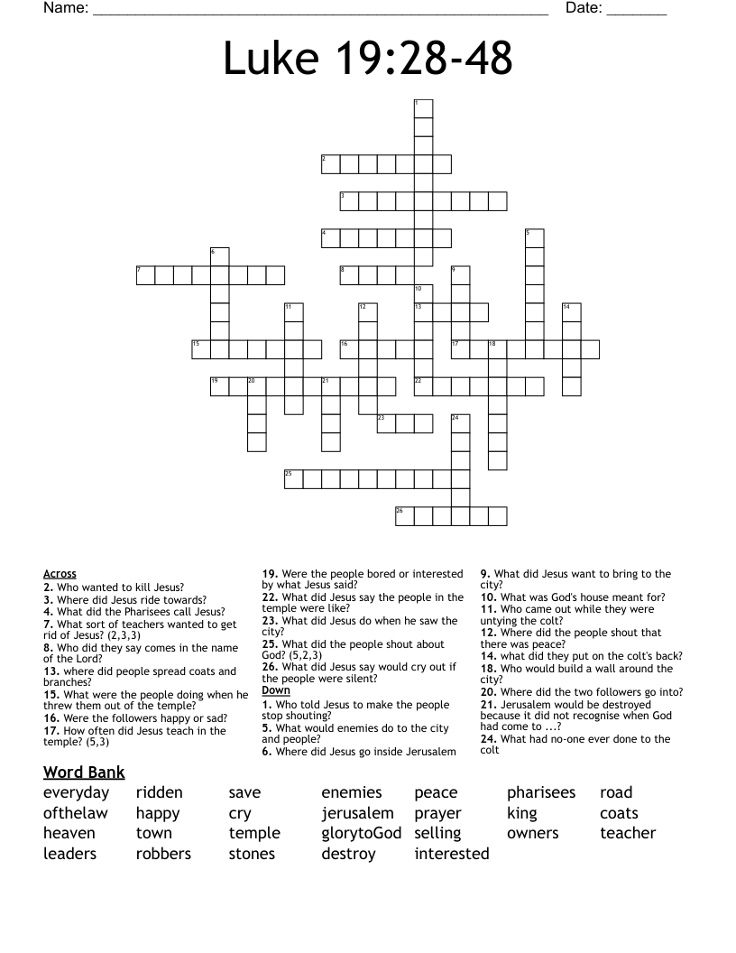 Luke 19:28-48 Crossword