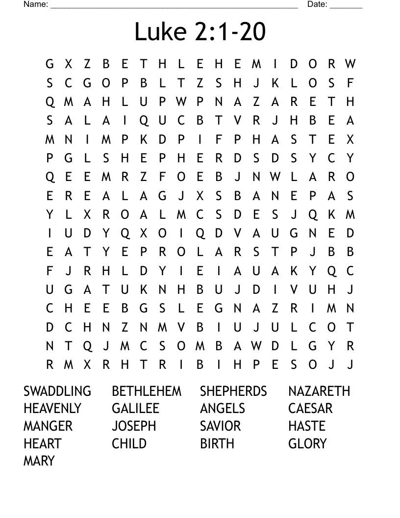 Luke 2:1-20 Word Search