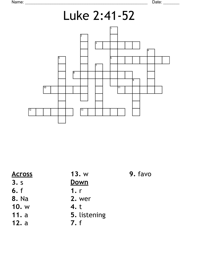 Luke 2:41-52 Crossword