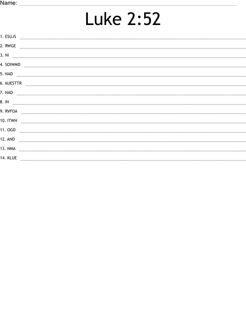 Luke 2:52 Word Scramble