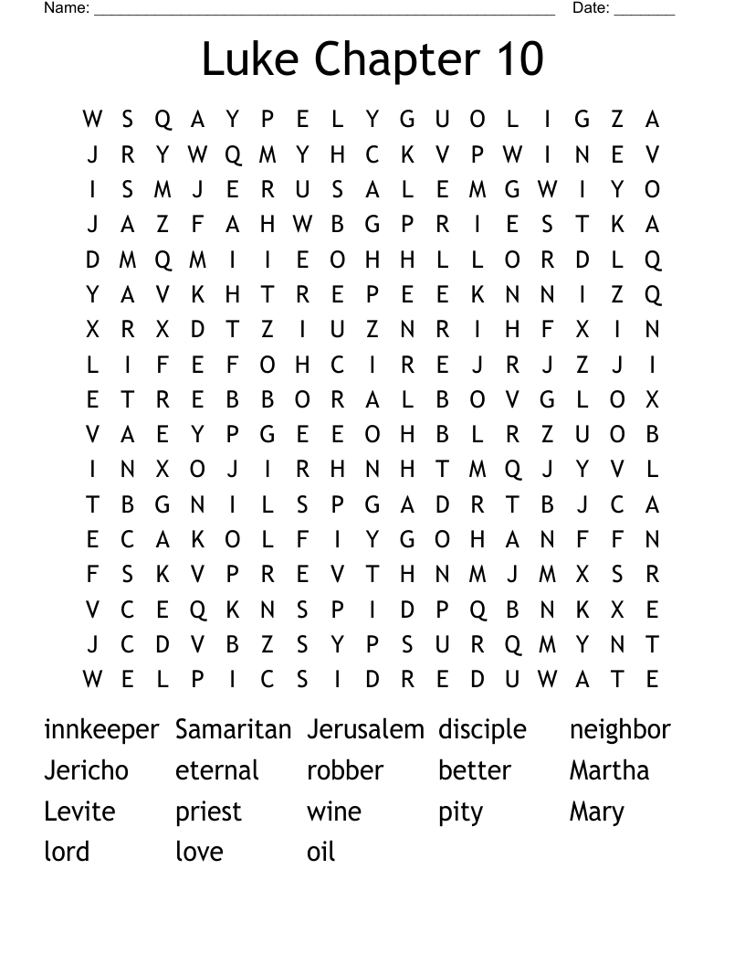 Luke Chapter 10 Word Search