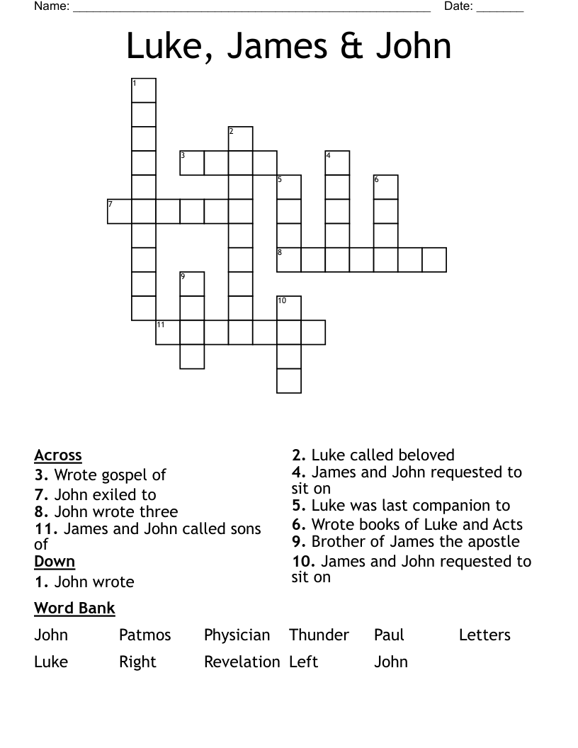 Luke, James & John Crossword