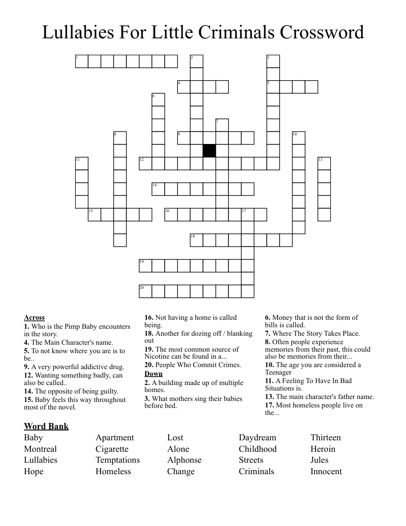 Lullabies For Little Criminals Crossword