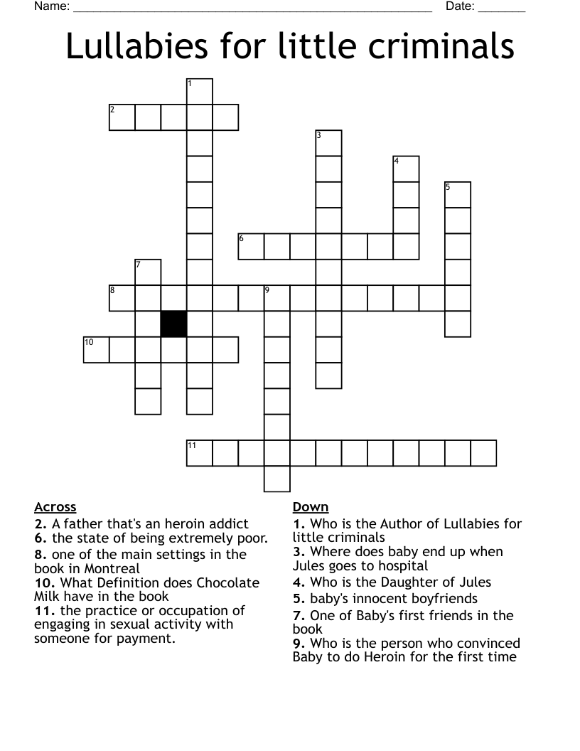 Lullabies for little criminals  Crossword