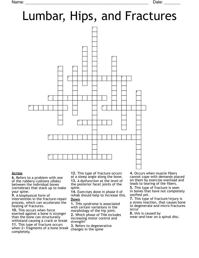Lumbar, Hips, and Fractures  Crossword