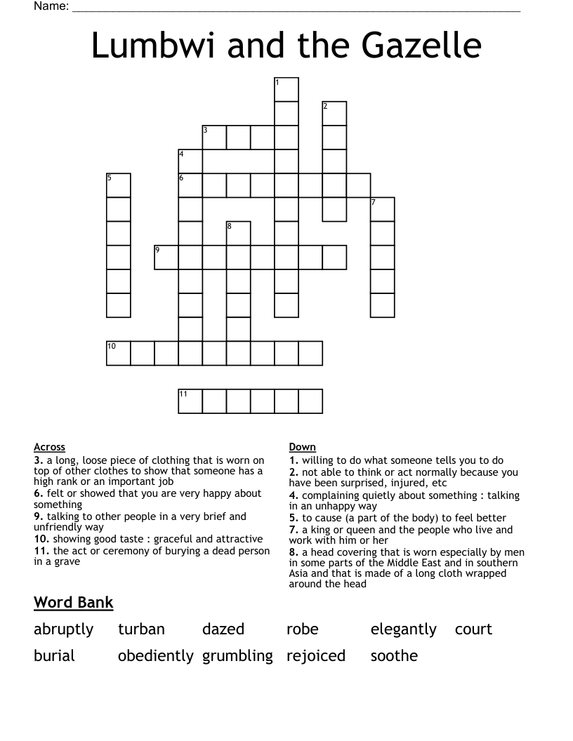 Lumbwi and the Gazelle Crossword