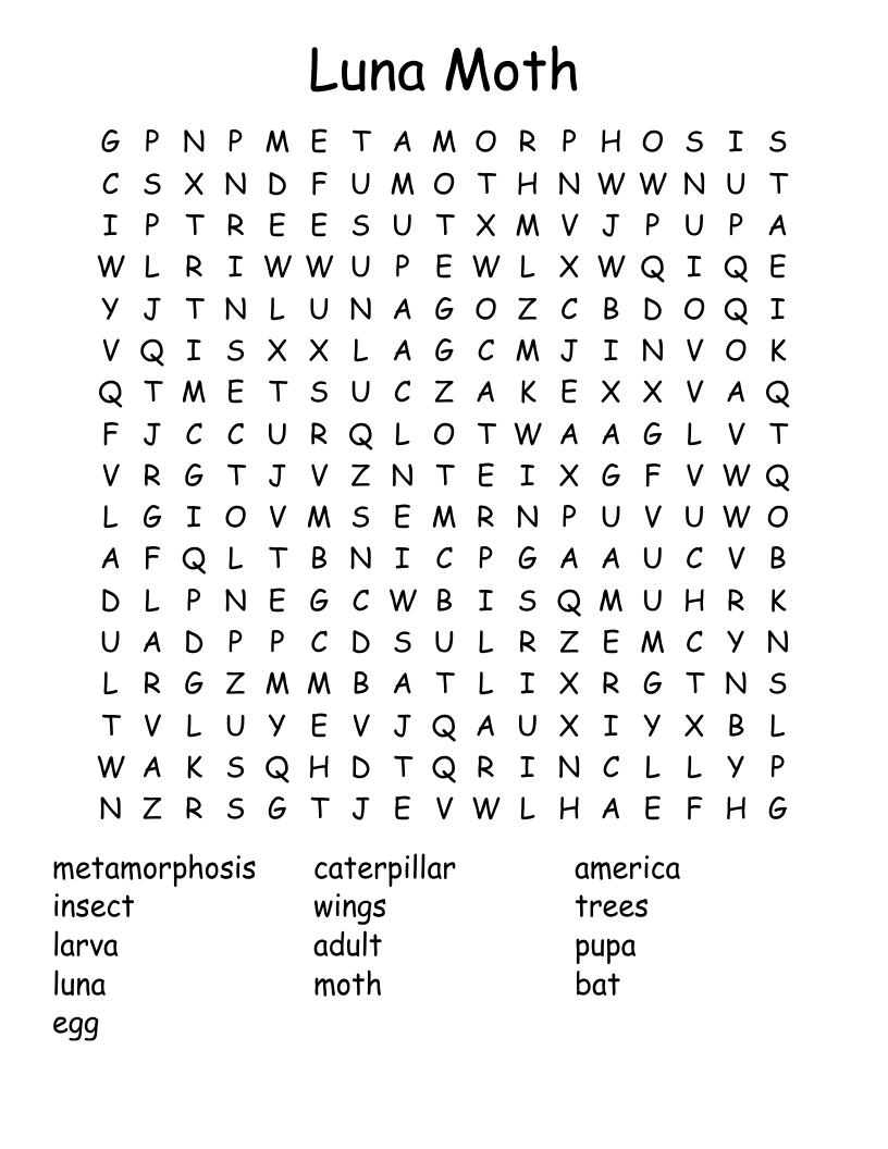 Luna Moth Word Search