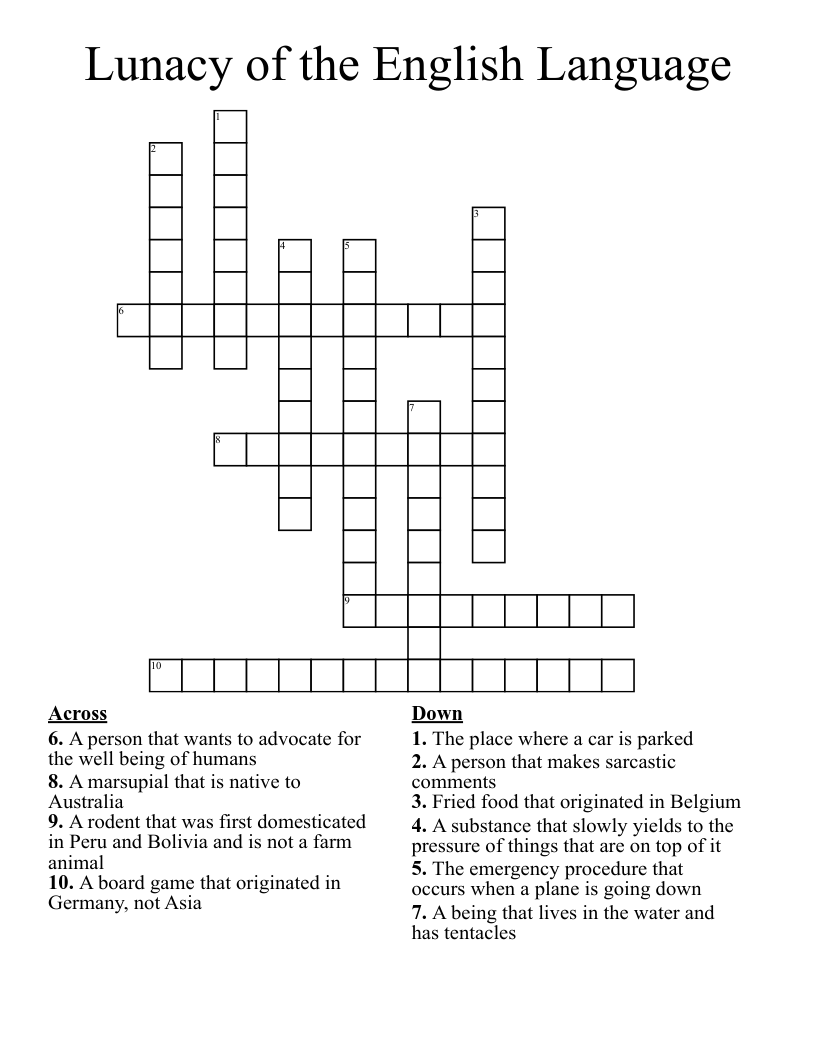 Lunacy of the English Language Crossword