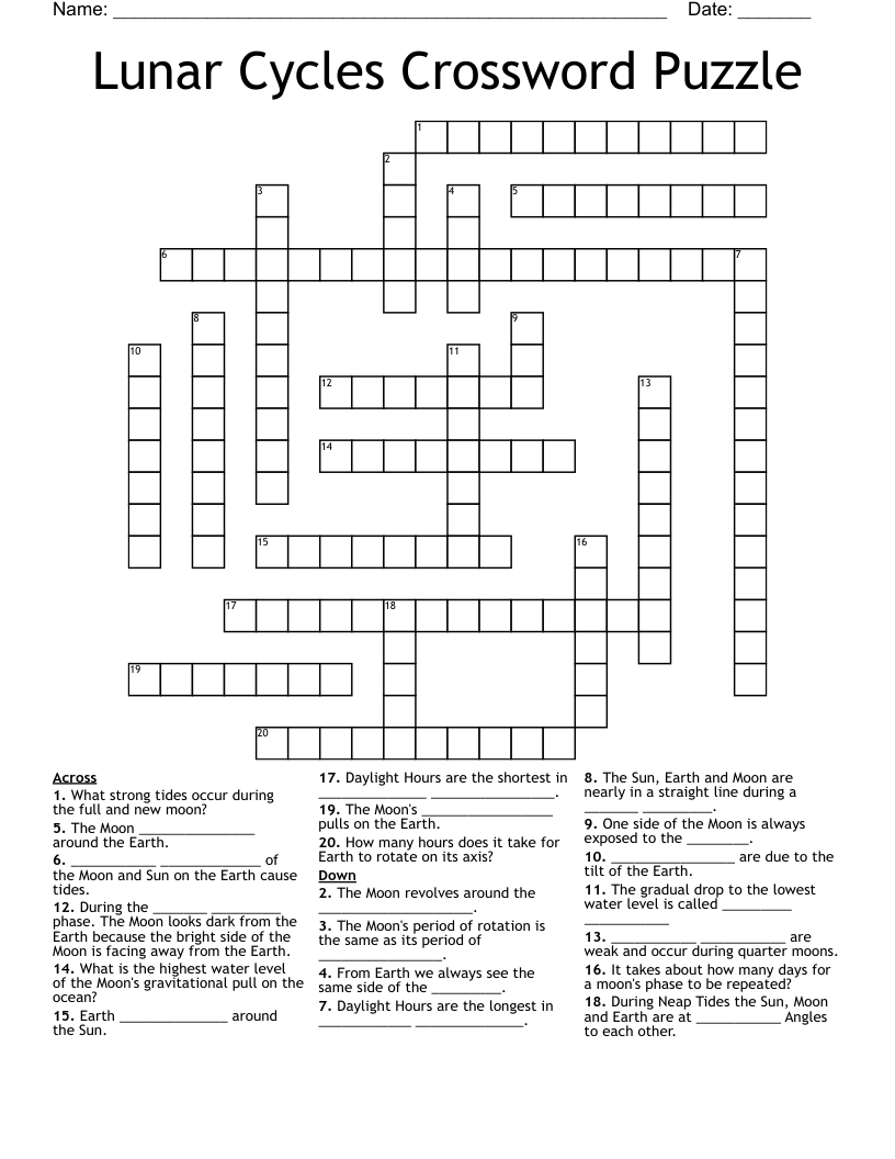 Lunar Cycles Crossword Puzzle