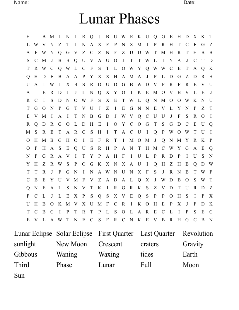 Lunar Phases Word Search