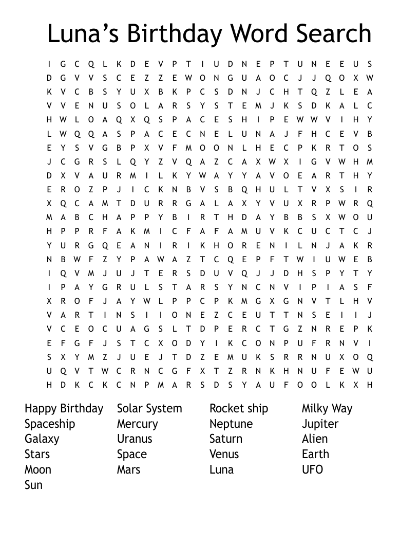 Luna’s Birthday Word Search 