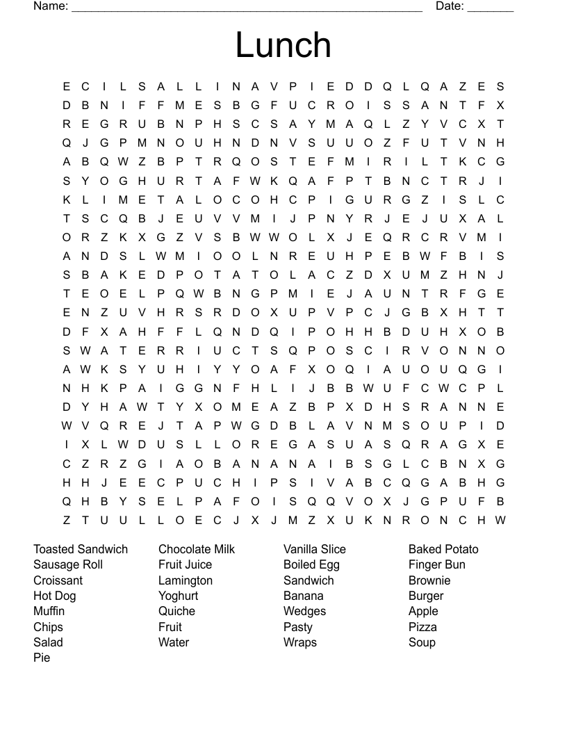 Lunch Word Search