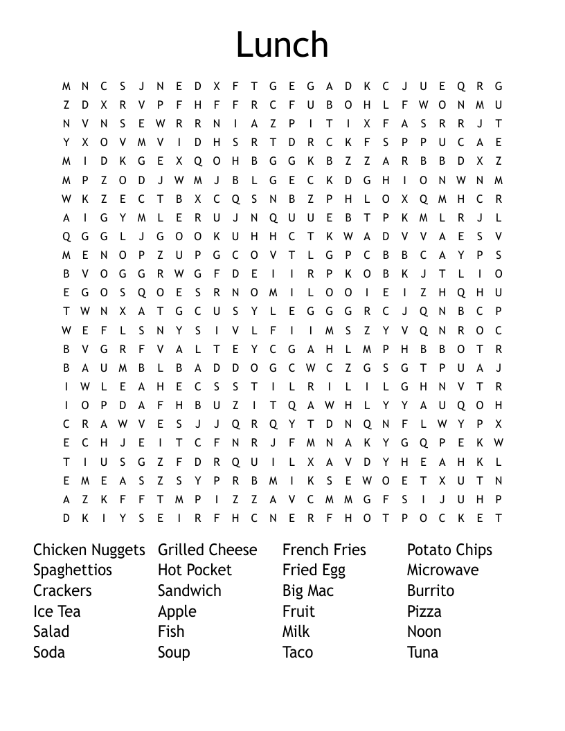 Lunch Word Search