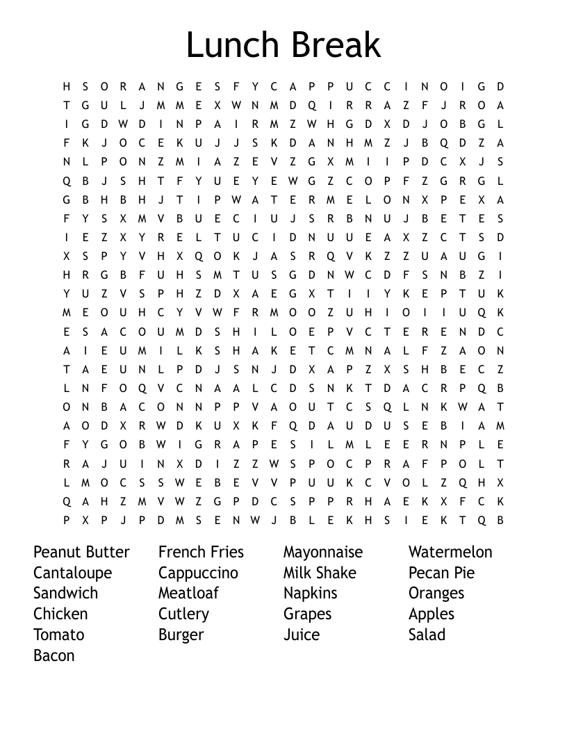 Lunch Break Word Search