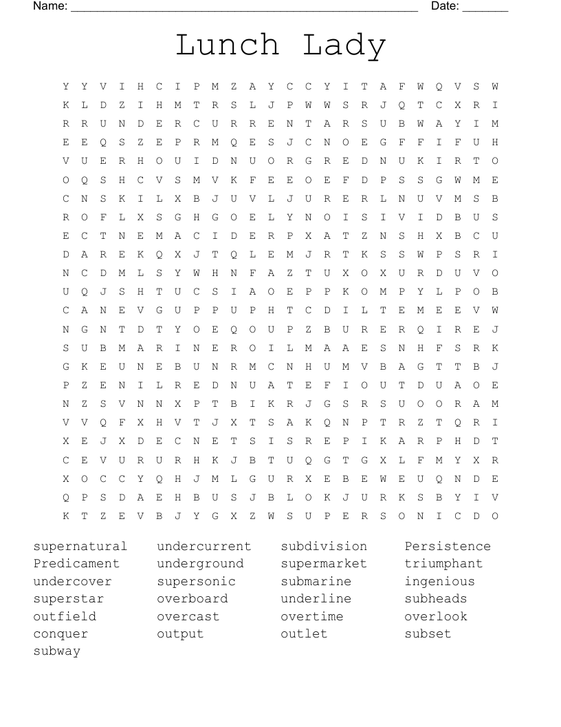 Lunch Lady Word Search