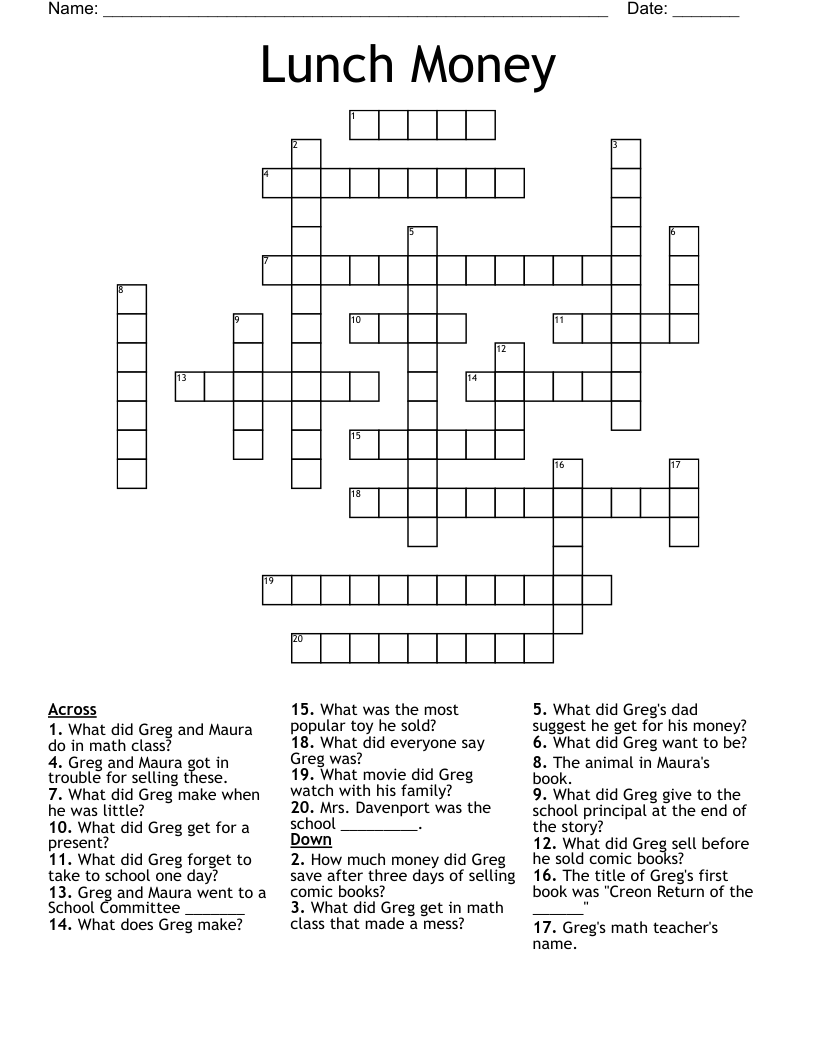 Lunch Money Crossword