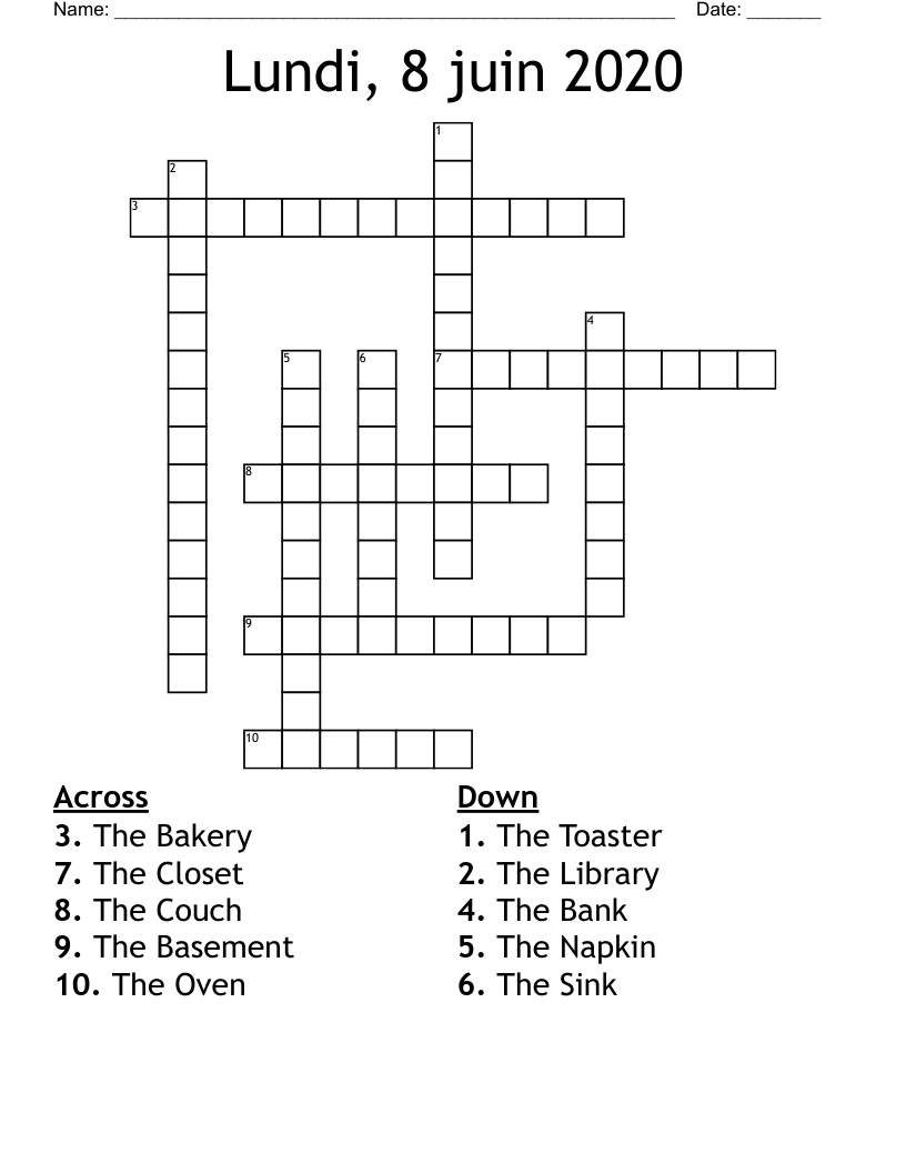 Lundi, 8 juin 2020 Crossword