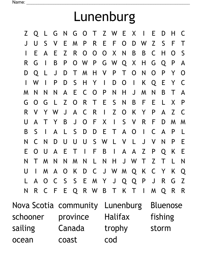 Lunenburg Word Search