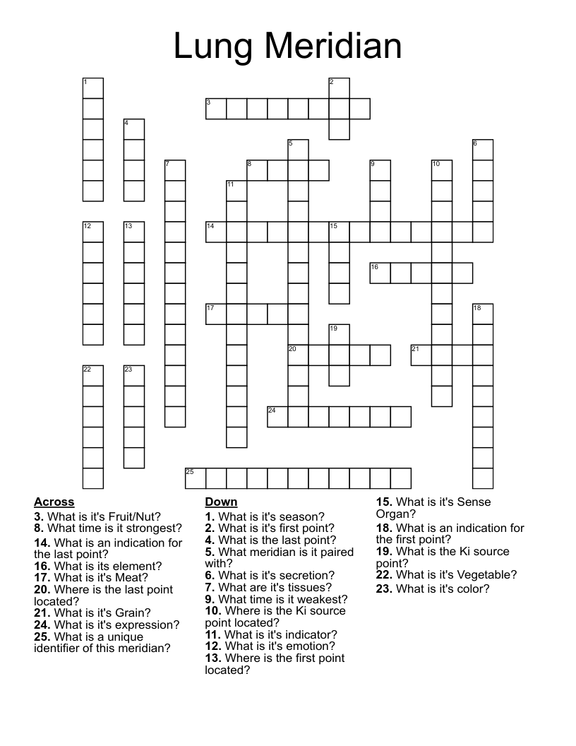 Lung Meridian Crossword