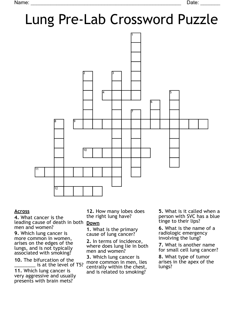 Lung Pre-Lab Crossword Puzzle
