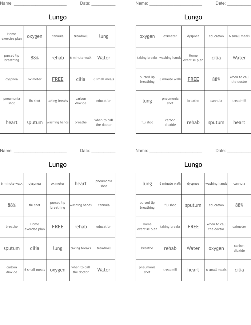 Lungo Bingo Cards