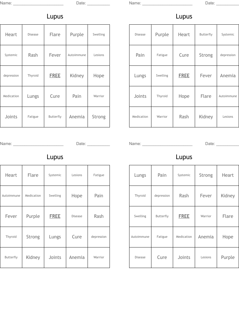 Lupus Bingo Cards