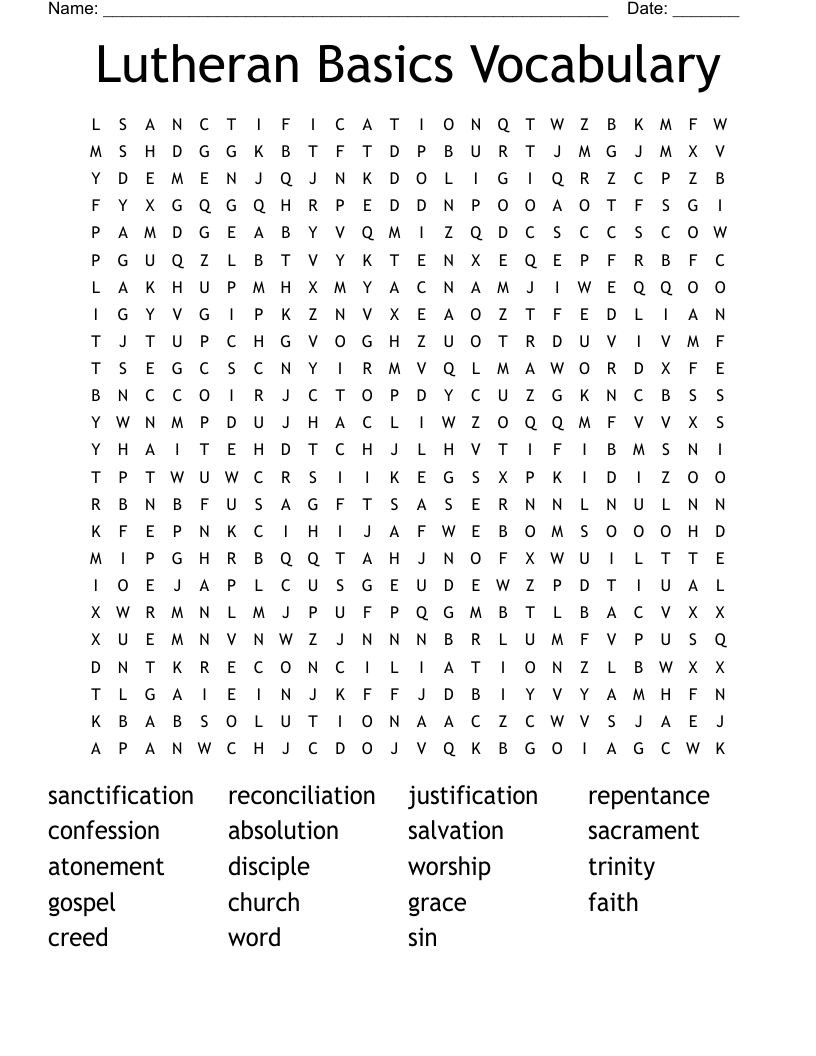 Lutheran Basics Vocabulary Word Search