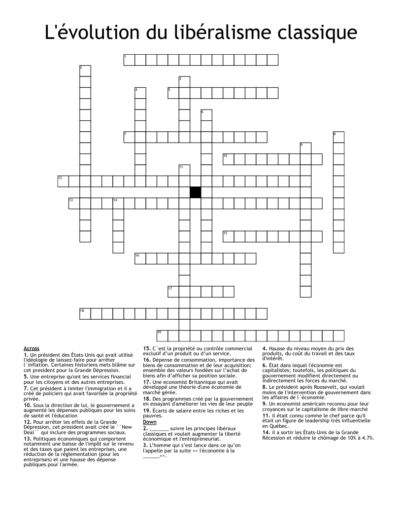 L'évolution du libéralisme classique  Crossword