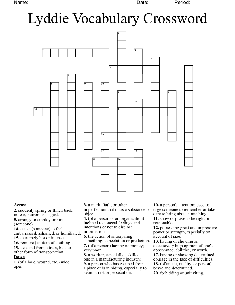 Lyddie Vocabulary Crossword