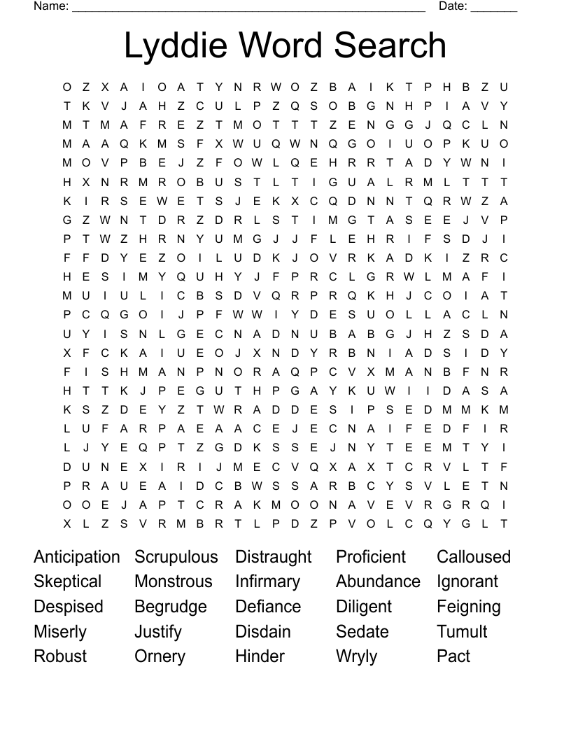 Lyddie Word Search