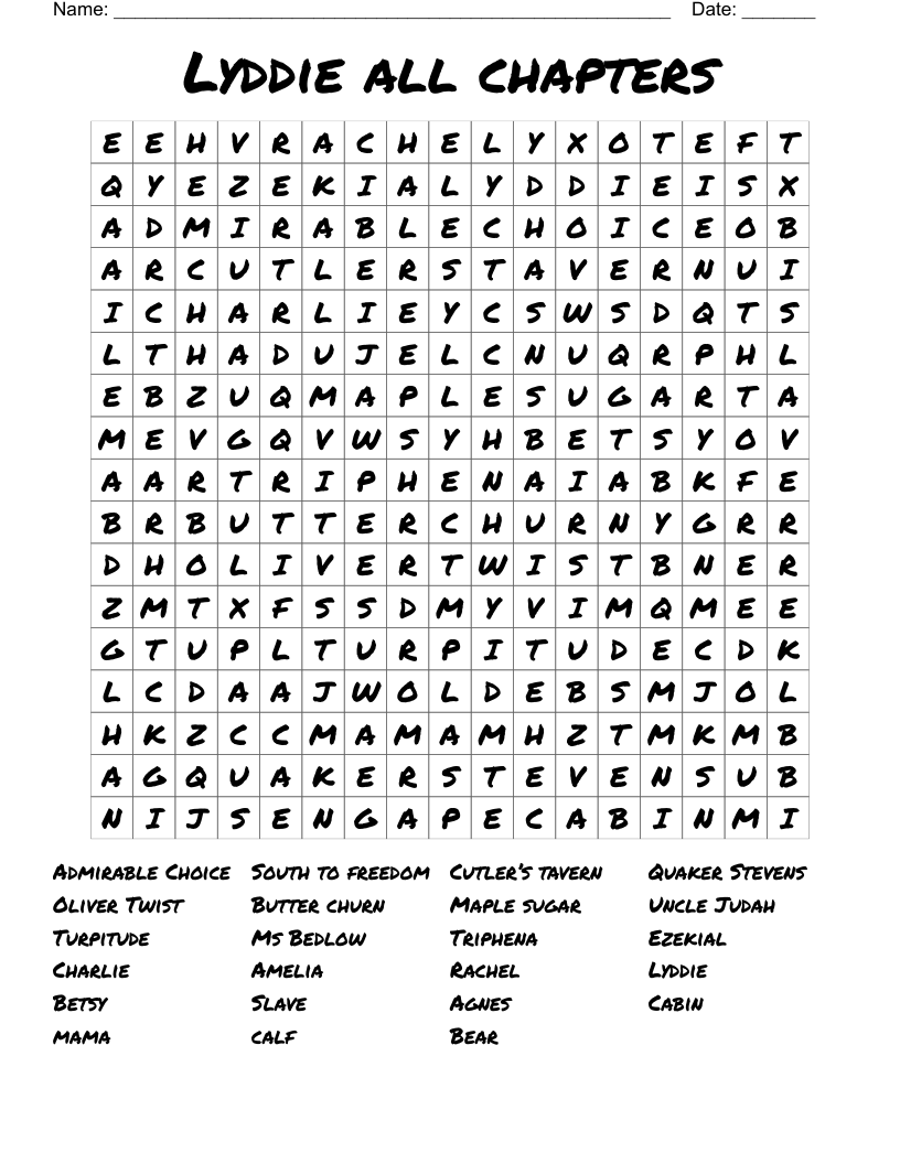 Lyddie all chapters Word Search