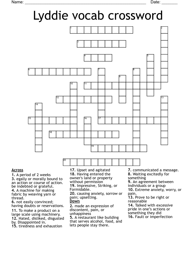 Lyddie vocab crossword