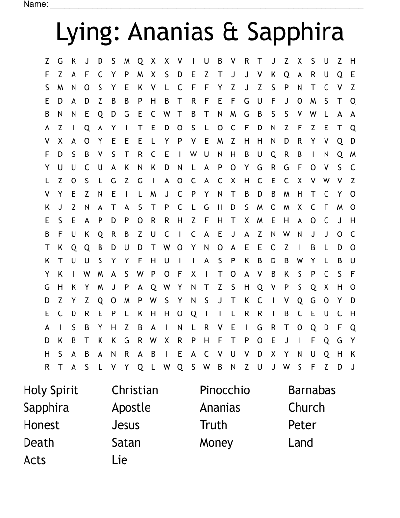 Lying: Ananias & Sapphira Word Search