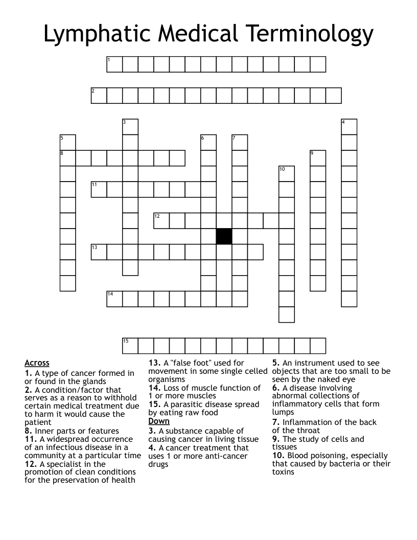 Lymphatic Medical Terminology Crossword
