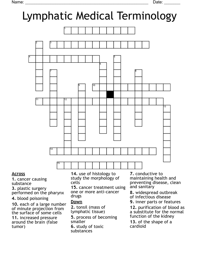 Lymphatic Medical Terminology  Crossword