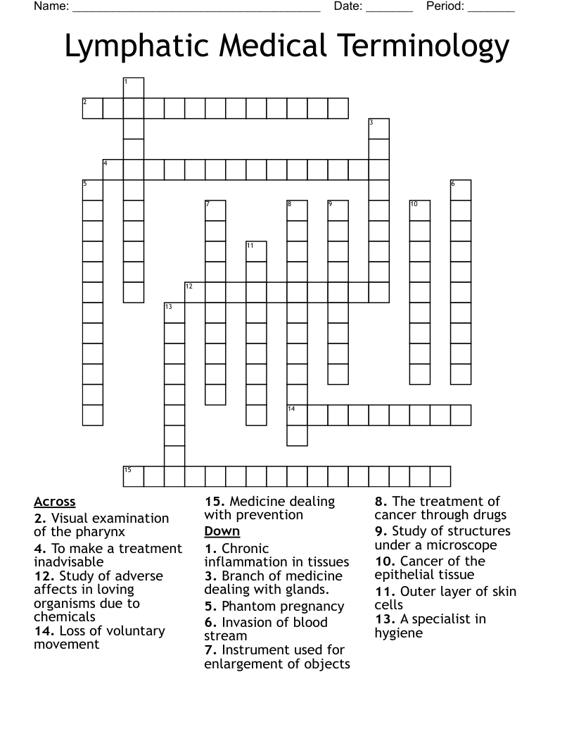 Lymphatic Medical Terminology  Crossword
