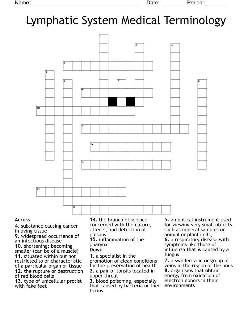 Lymphatic System Medical Terminology Crossword