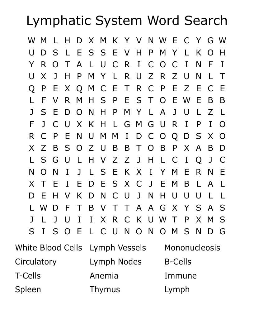 Lymphatic System Word Search