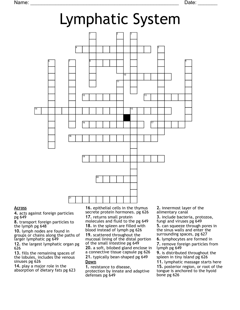 Lymphatic System  Crossword