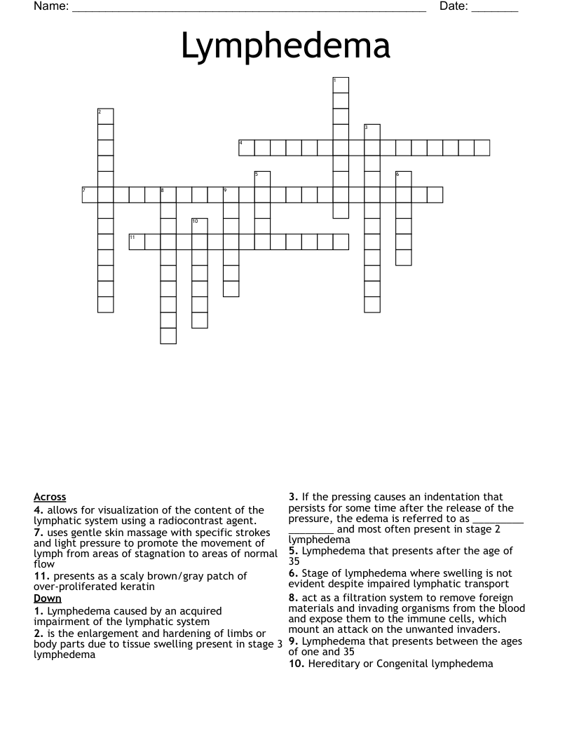 Lymphedema Crossword