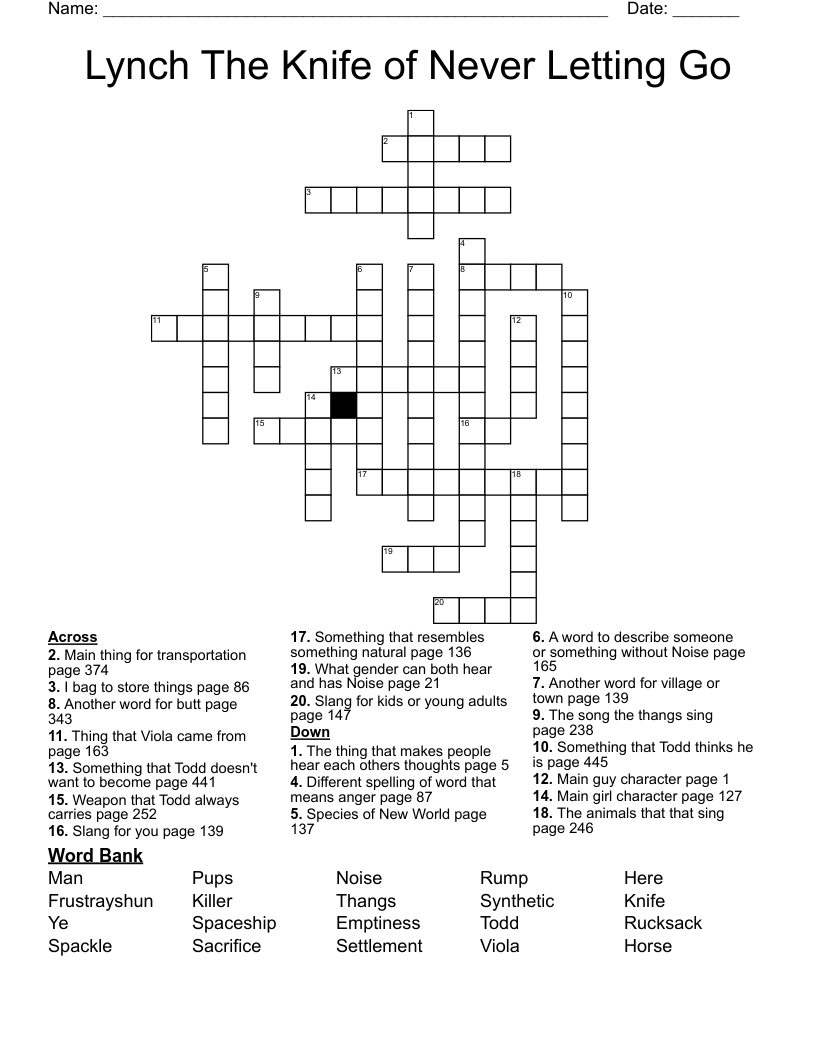 Lynch The Knife of Never Letting Go Crossword