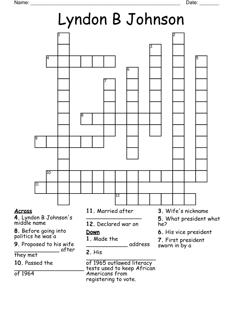 Lyndon B Johnson Crossword