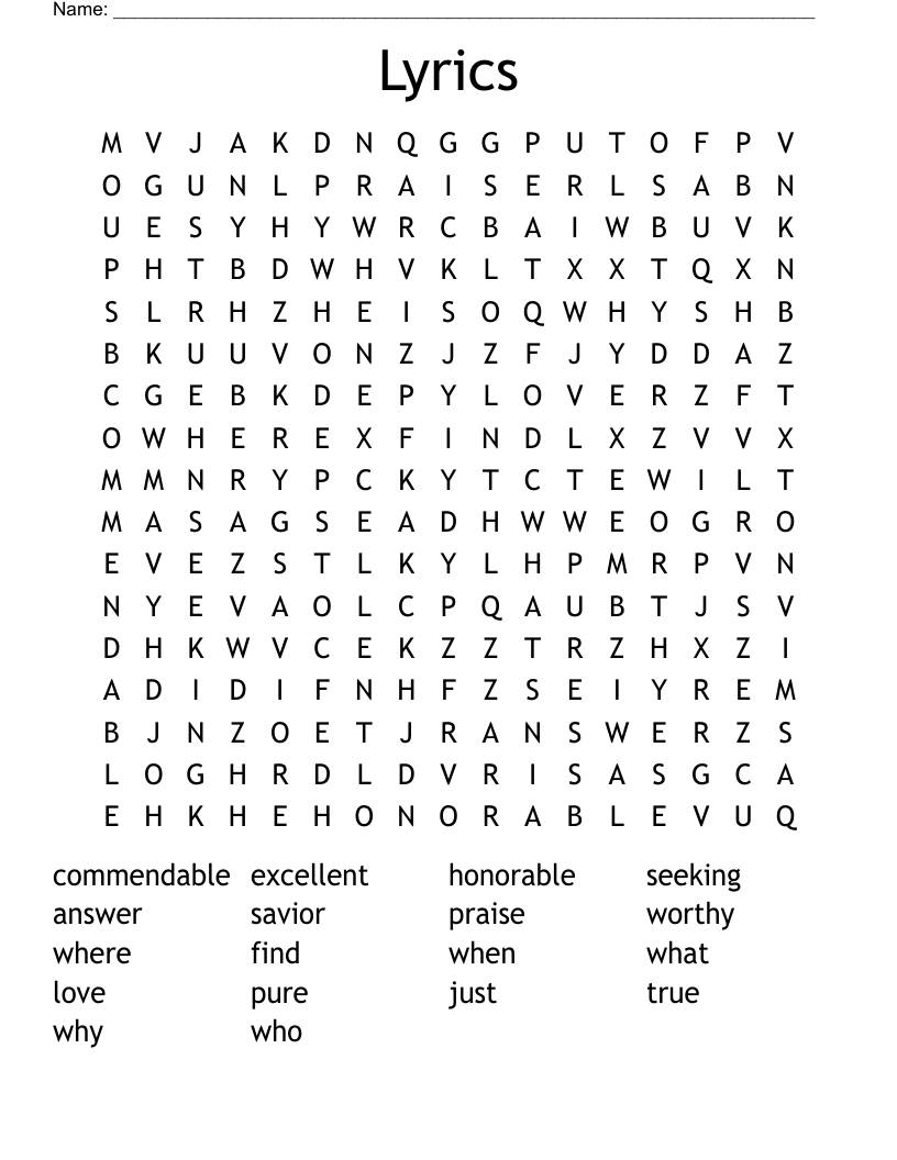 Lyrics Word Search
