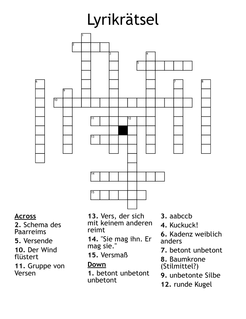 Lyrikrätsel Crossword