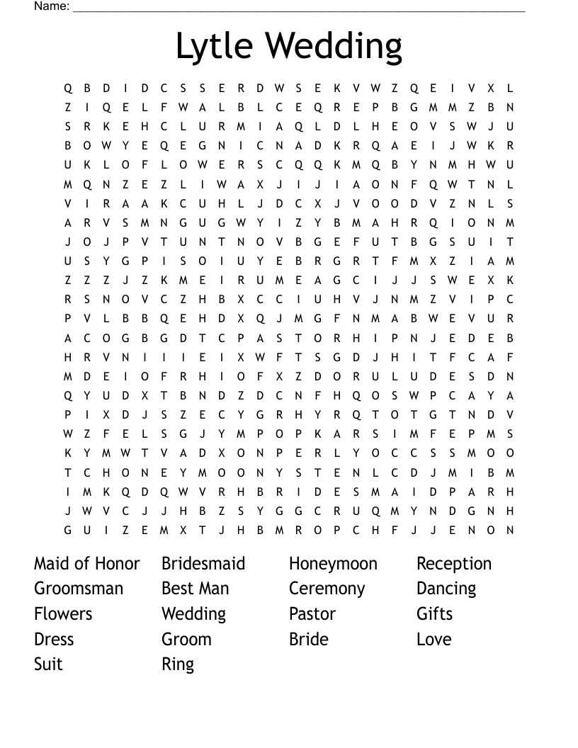 Lytle Wedding Word Search