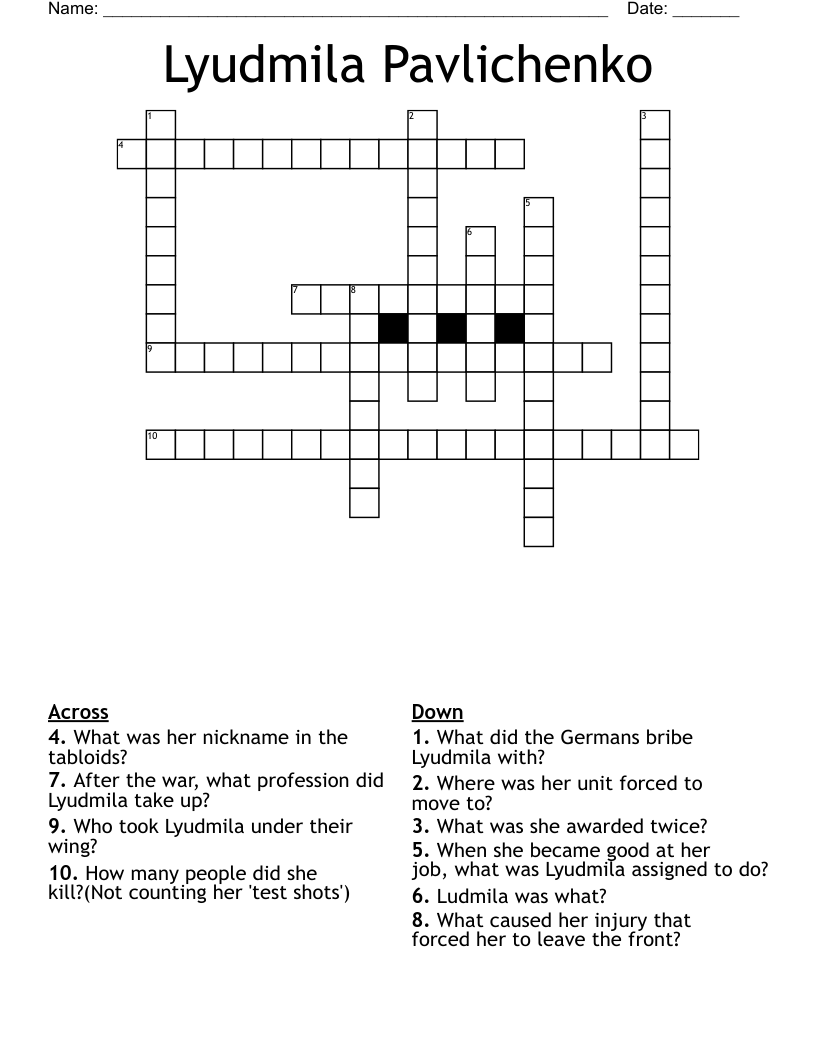 Lyudmila Pavlichenko Crossword