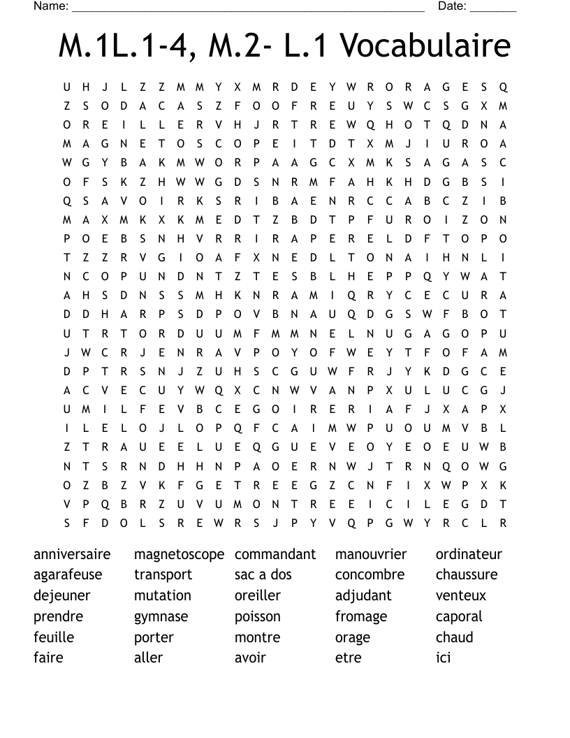 M.1L.1-4, M.2- L.1 Vocabulaire Word Search