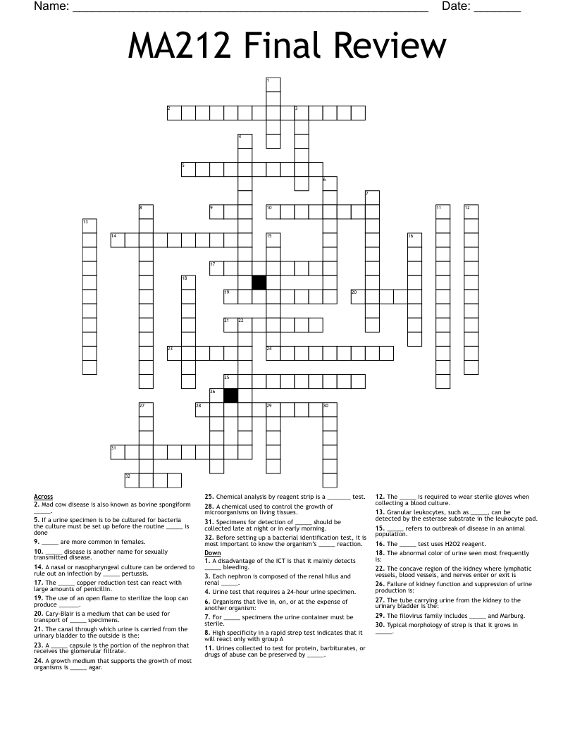 MA212 Final Review Crossword