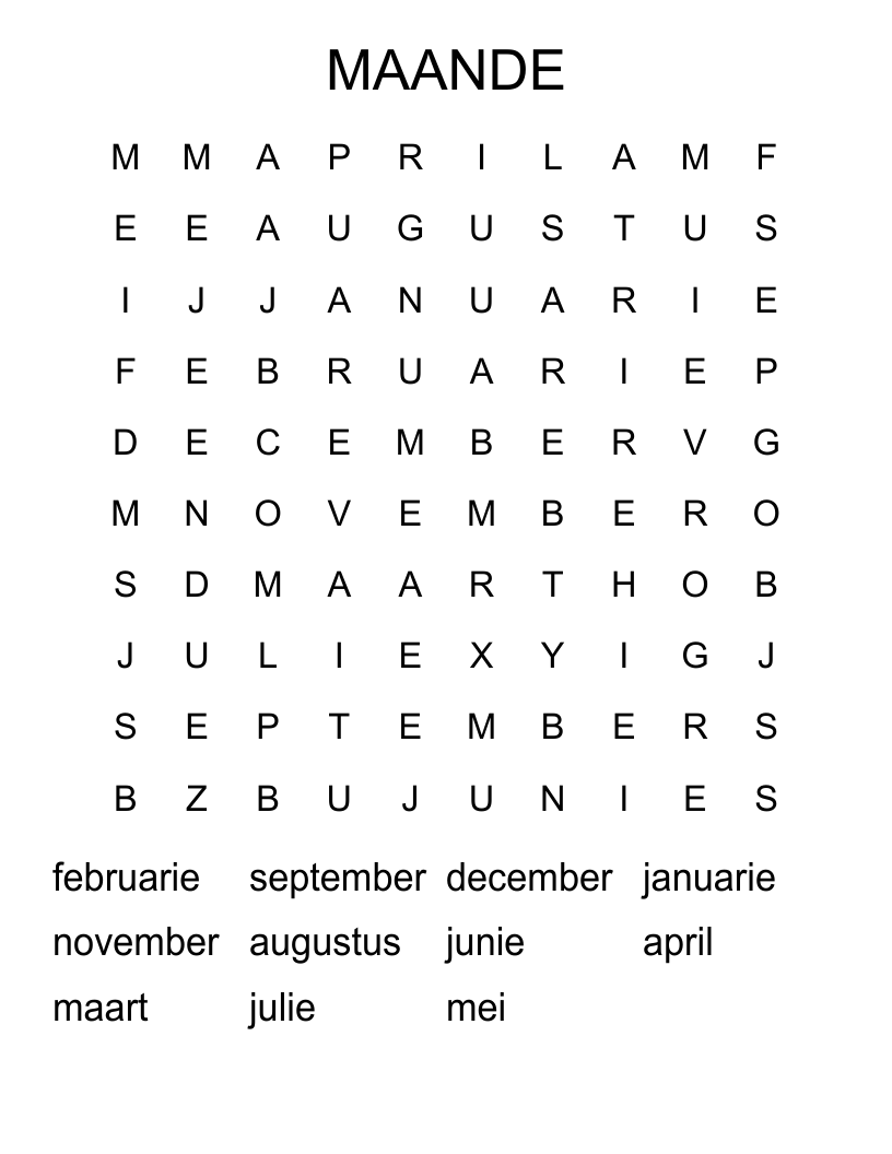 MAANDE Word Search