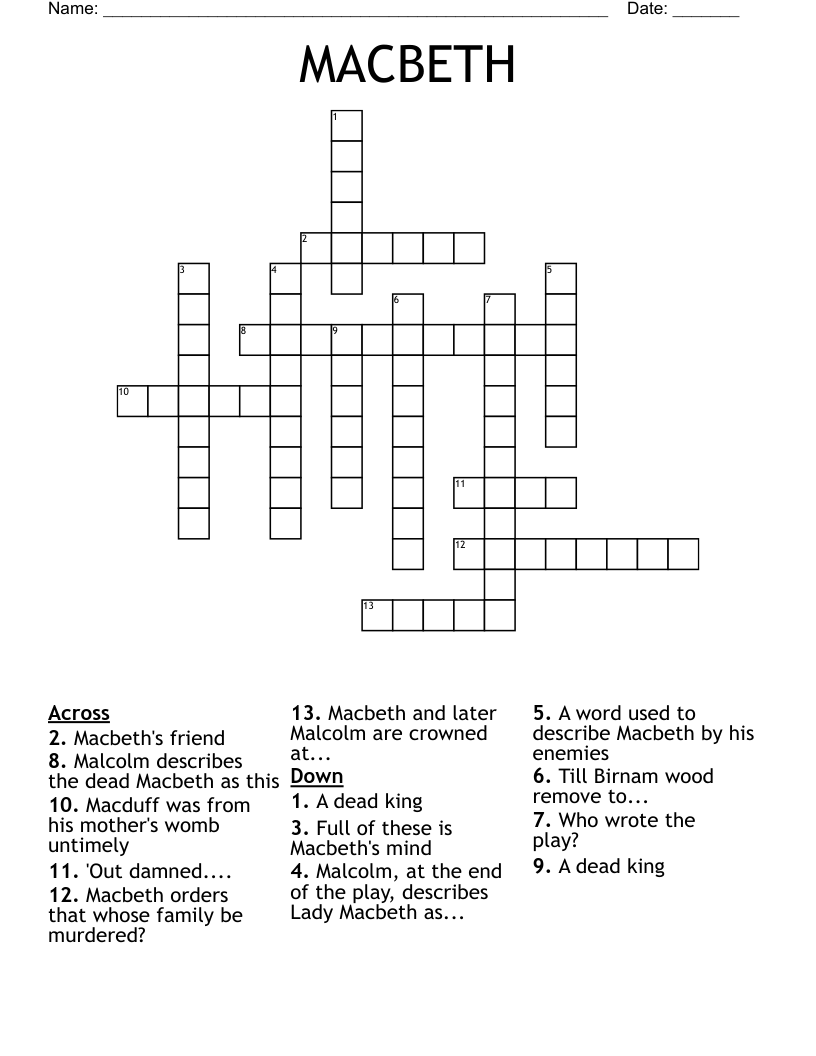 MACBETH Crossword